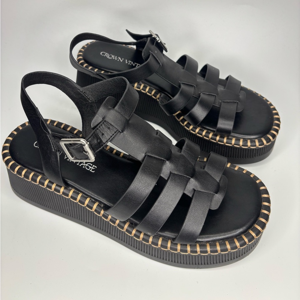 Fisherman Sandals Crown Vintage Gracen Ribbed Platform Strap Sandals Size 10 SH3